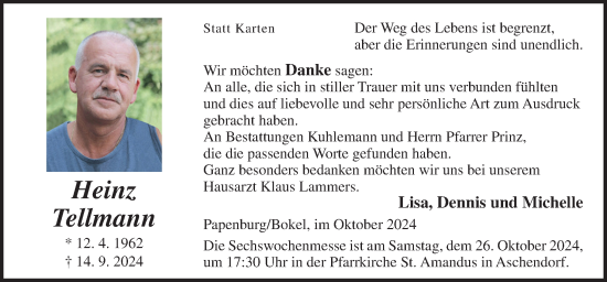 Traueranzeige von Heinz Tellmann von Neue Osnabrücker Zeitung GmbH & Co. KG