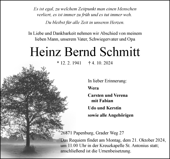 Traueranzeige von Heinz Bernd Schmitt von Neue Osnabrücker Zeitung GmbH & Co. KG