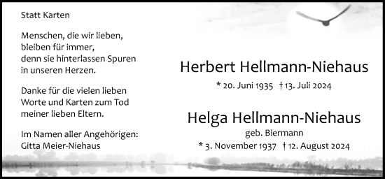 Traueranzeige von Herbert Hellmann-Niehaus von Neue Osnabrücker Zeitung GmbH & Co. KG