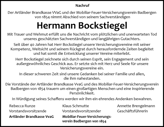 Traueranzeige von Hermann Bockstiegel von Neue Osnabrücker Zeitung GmbH & Co. KG