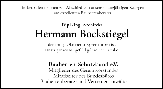 Traueranzeige von Hermann Bockstiegel von Neue Osnabrücker Zeitung GmbH & Co. KG