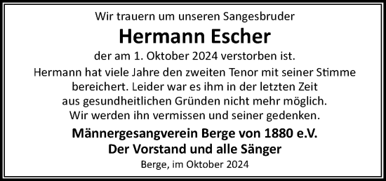 Traueranzeige von Hermann Escher von Neue Osnabrücker Zeitung GmbH & Co. KG