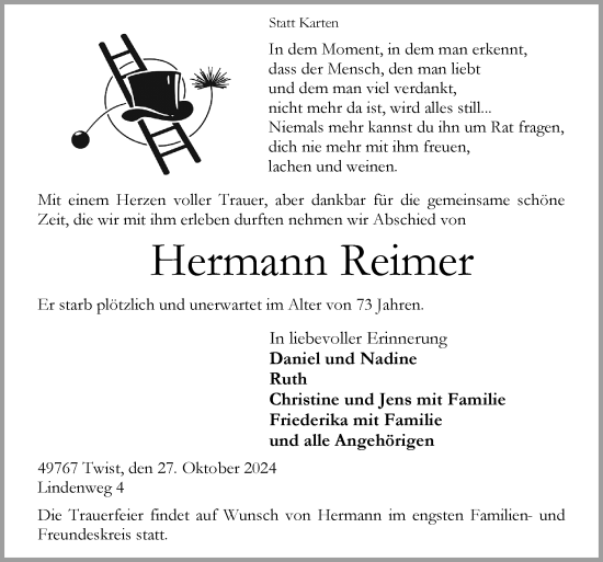 Traueranzeige von Hermann Reimer von Neue Osnabrücker Zeitung GmbH & Co. KG