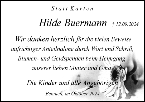 Traueranzeige von Hilde Buermann von Neue Osnabrücker Zeitung GmbH & Co. KG