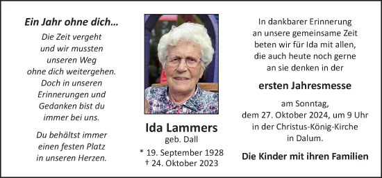 Traueranzeige von Ida Lammers von Neue Osnabrücker Zeitung GmbH & Co. KG