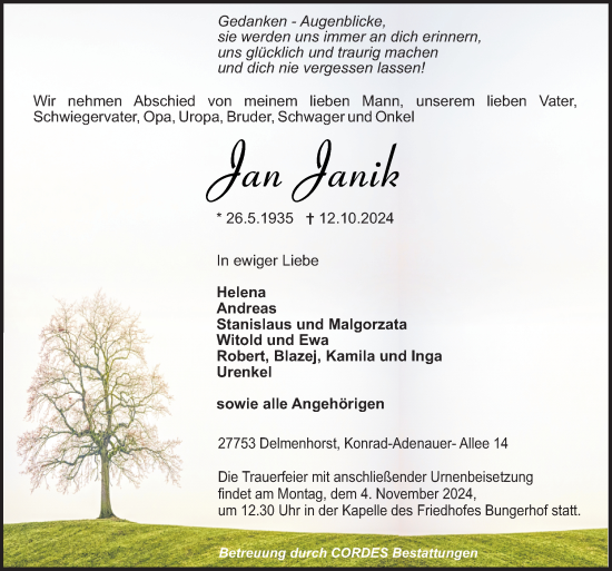 Traueranzeige von Jan Janik von DK Medien GmbH & Co. KG