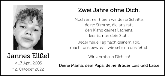Traueranzeige von Jannes Ellßel von Neue Osnabrücker Zeitung GmbH & Co. KG