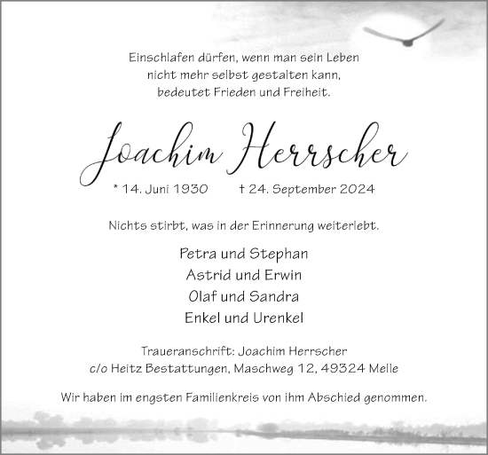 Traueranzeige von Joachim Herrscher von Neue Osnabrücker Zeitung GmbH & Co. KG