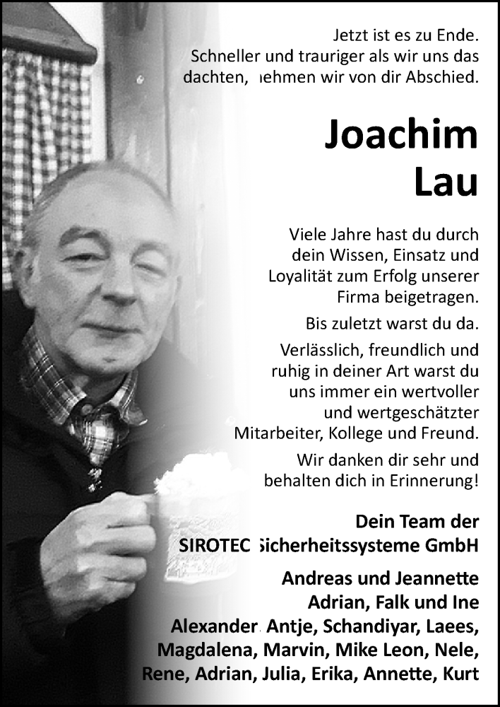  Traueranzeige für Joachim Lau vom 24.10.2024 aus Neue Osnabrücker Zeitung GmbH & Co. KG