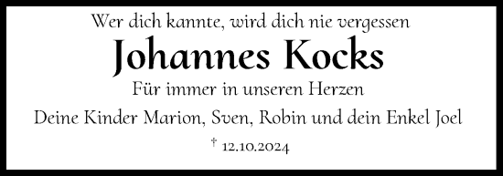 Traueranzeige von Johannes Kocks von Neue Osnabrücker Zeitung GmbH & Co. KG