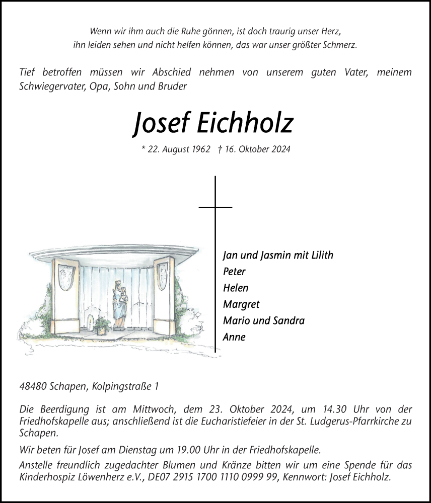  Traueranzeige für Josef Eichholz vom 19.10.2024 aus Neue Osnabrücker Zeitung GmbH & Co. KG