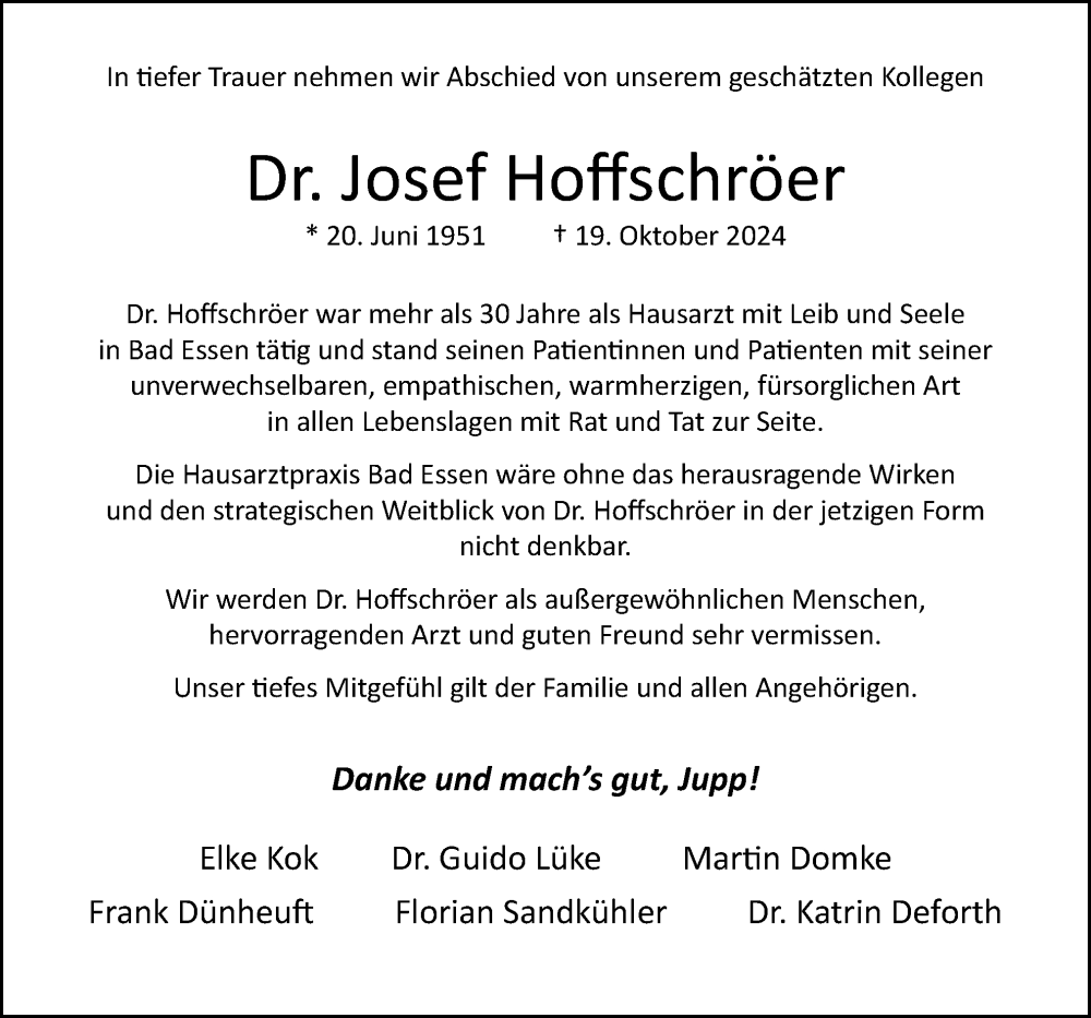  Traueranzeige für Josef Hoffschröer vom 26.10.2024 aus Neue Osnabrücker Zeitung GmbH & Co. KG
