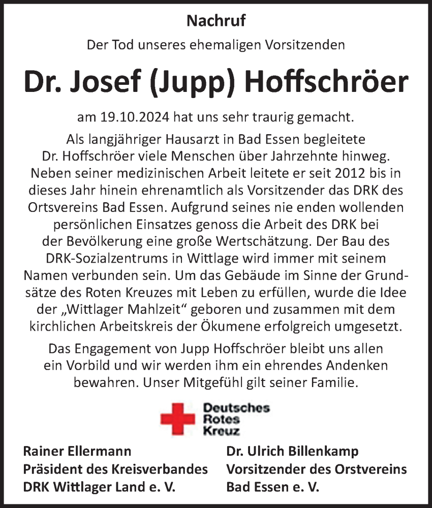  Traueranzeige für Josef Hoffschröer vom 30.10.2024 aus Neue Osnabrücker Zeitung GmbH & Co. KG
