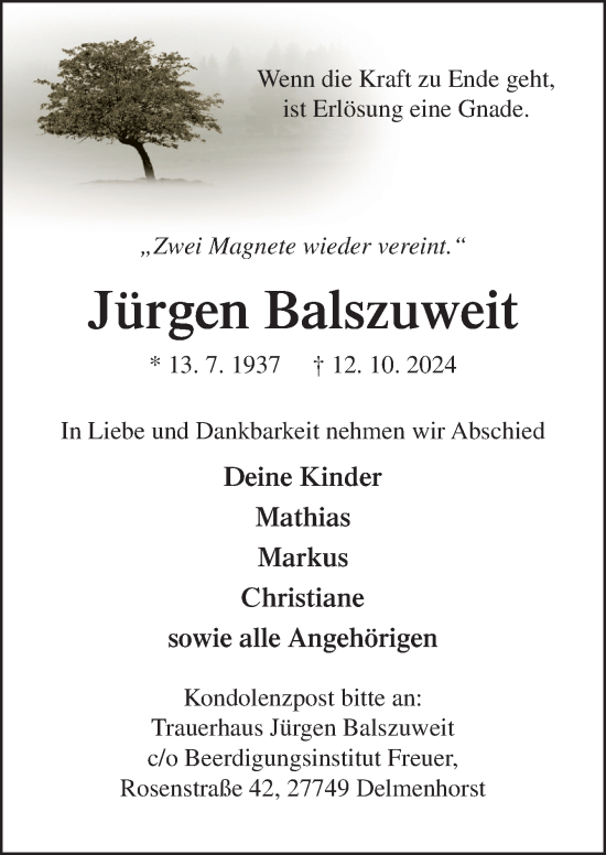 Traueranzeige von Jürgen Balszuweit von DK Medien GmbH & Co. KG