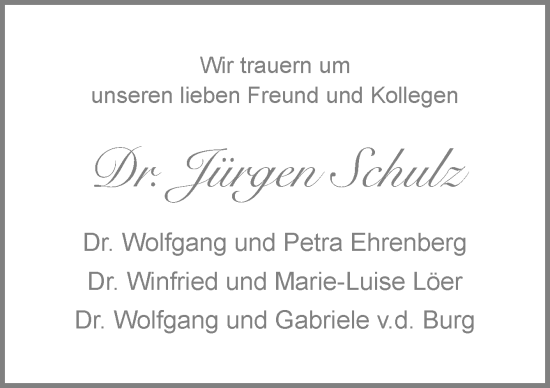 Traueranzeige von Jürgen Schulz von Neue Osnabrücker Zeitung GmbH & Co. KG