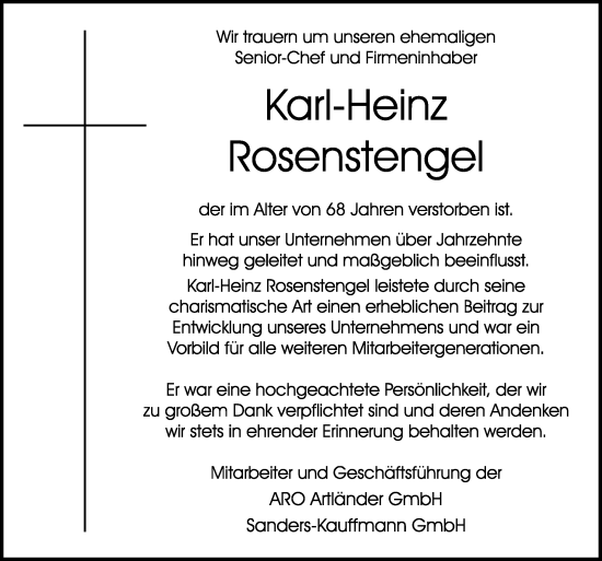 Traueranzeige von Karl-Heinz Rosenstengel von Neue Osnabrücker Zeitung GmbH & Co. KG