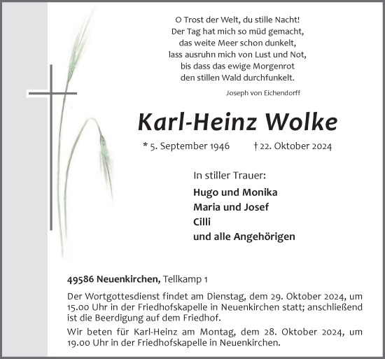 Traueranzeige von Karl-Heinz Wolke von Neue Osnabrücker Zeitung GmbH & Co. KG