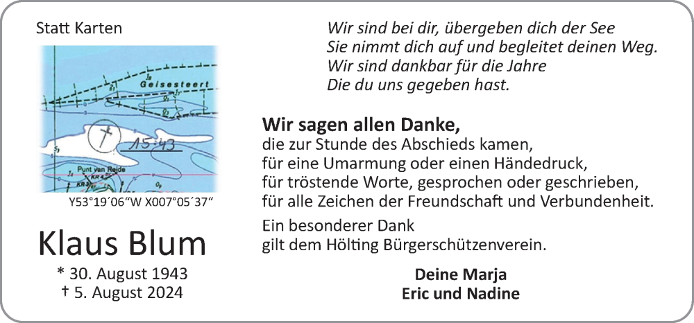  Traueranzeige für Klaus Blum vom 19.10.2024 aus Neue Osnabrücker Zeitung GmbH & Co. KG