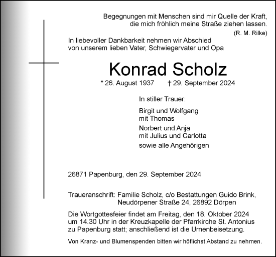 Traueranzeige von Konrad Scholz von Neue Osnabrücker Zeitung GmbH & Co. KG