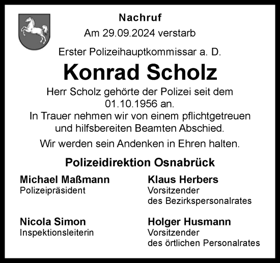 Traueranzeige von Konrad Scholz von Neue Osnabrücker Zeitung GmbH & Co. KG