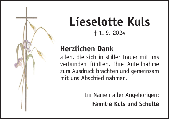 Traueranzeige von Lieselotte Kuls von Neue Osnabrücker Zeitung GmbH & Co. KG