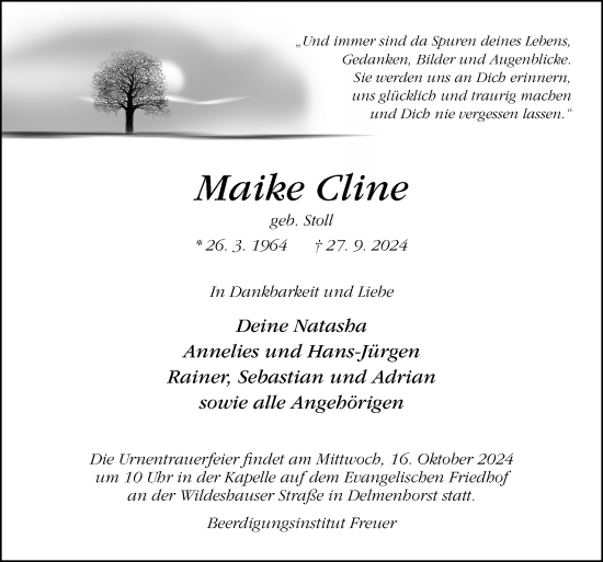 Traueranzeige von Maike Cline von DK Medien GmbH & Co. KG