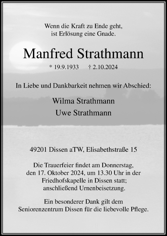 Traueranzeige von Manfred Strathmann von Neue Osnabrücker Zeitung GmbH & Co. KG