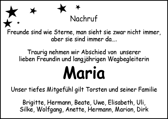 Traueranzeige von Maria  von Neue Osnabrücker Zeitung GmbH & Co. KG