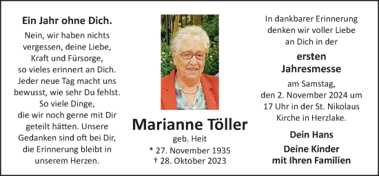 Traueranzeige von Marianne Töller von Neue Osnabrücker Zeitung GmbH & Co. KG