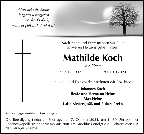 Traueranzeige von Mathilde Koch von Neue Osnabrücker Zeitung GmbH & Co. KG