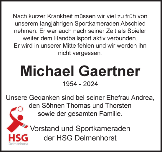 Traueranzeige von Michael Gaertner von DK Medien GmbH & Co. KG