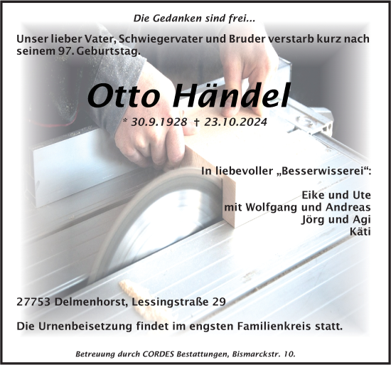 Traueranzeige von Otto Händel von DK Medien GmbH & Co. KG