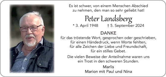 Traueranzeige von Peter Landsberg von Neue Osnabrücker Zeitung GmbH & Co. KG