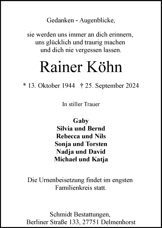 Traueranzeige von Rainer Köhn von DK Medien GmbH & Co. KG