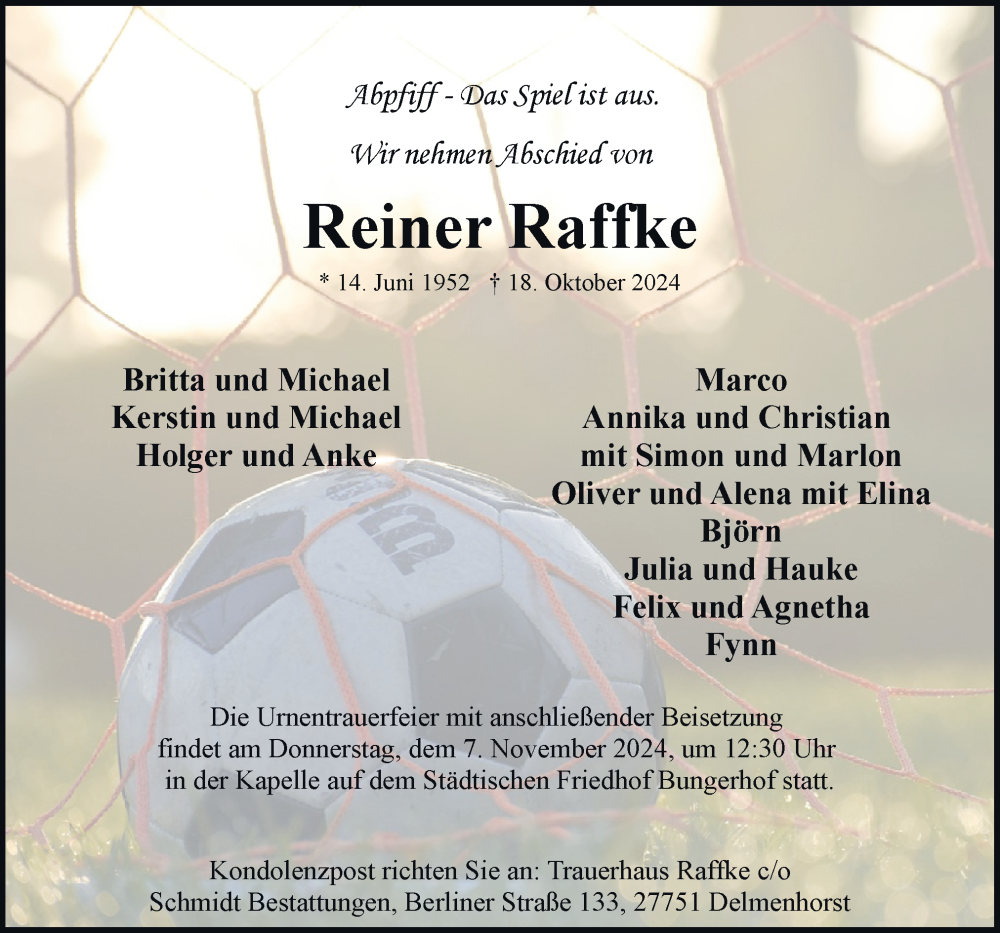 Traueranzeige für Reiner Raffke vom 26.10.2024 aus DK Medien GmbH & Co. KG