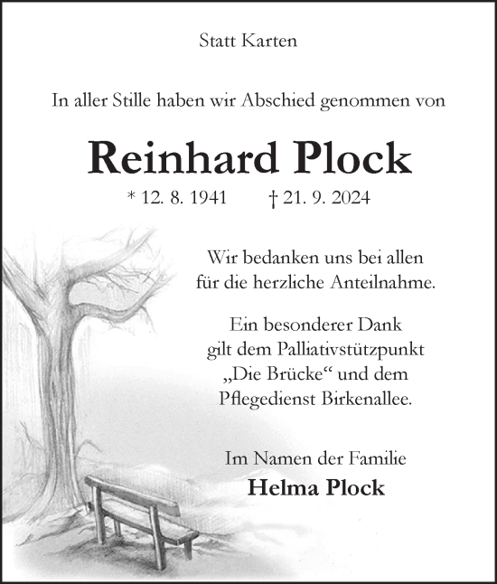 Traueranzeige von Reinhard Plock von Neue Osnabrücker Zeitung GmbH & Co. KG