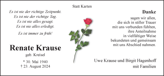 Traueranzeige von Renate Krause von Neue Osnabrücker Zeitung GmbH & Co. KG