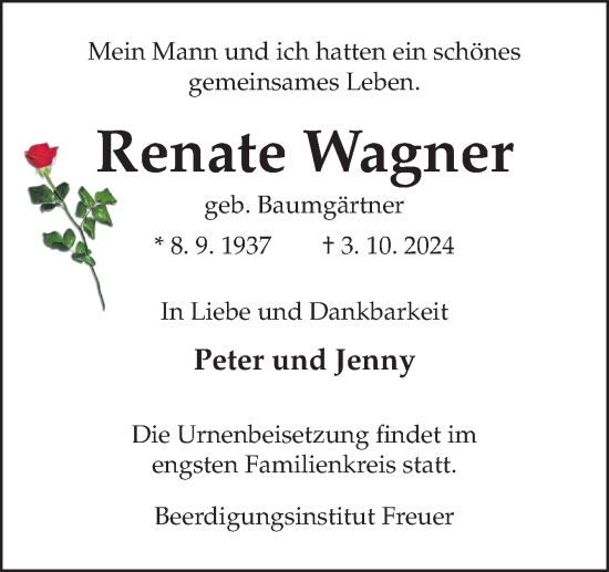 Traueranzeige von Renate Wagner von DK Medien GmbH & Co. KG