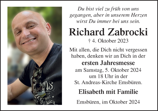 Traueranzeige von Richard Zabrocki von Neue Osnabrücker Zeitung GmbH & Co. KG