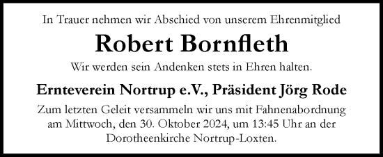 Traueranzeige von Robert Bornfleth von Neue Osnabrücker Zeitung GmbH & Co. KG