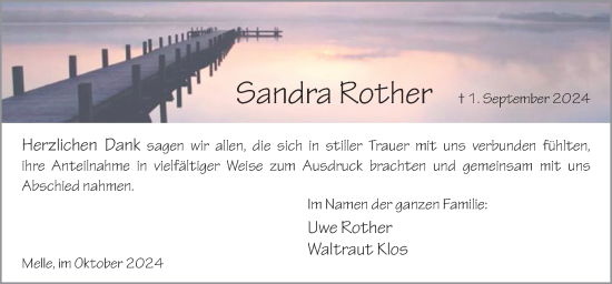 Traueranzeige von Sandra Rother von Neue Osnabrücker Zeitung GmbH & Co. KG