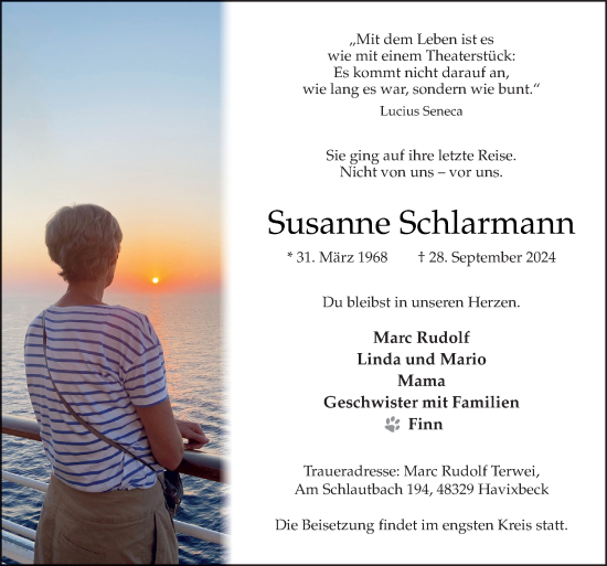 Traueranzeige von Susanne Schlarmann von Neue Osnabrücker Zeitung GmbH & Co. KG