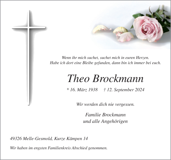 Traueranzeige von Theo Brockmann von Neue Osnabrücker Zeitung GmbH & Co. KG