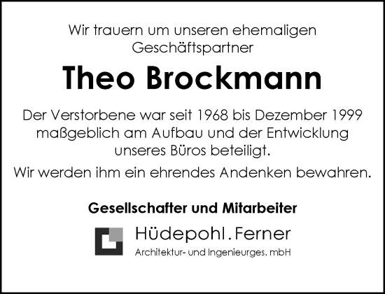 Traueranzeige von Theo Brockmann von Neue Osnabrücker Zeitung GmbH & Co. KG