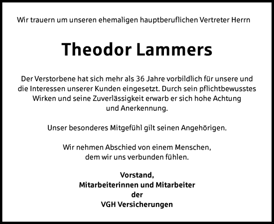 Traueranzeige von Theodor Lammers von Neue Osnabrücker Zeitung GmbH & Co. KG