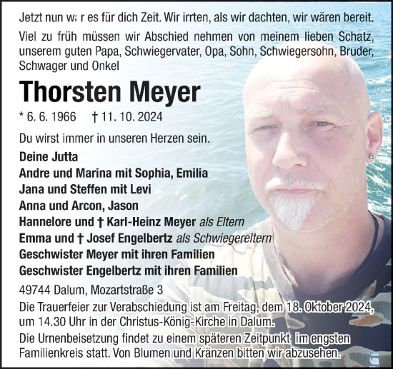 Traueranzeige von Thorsten Meyer von Neue Osnabrücker Zeitung GmbH & Co. KG