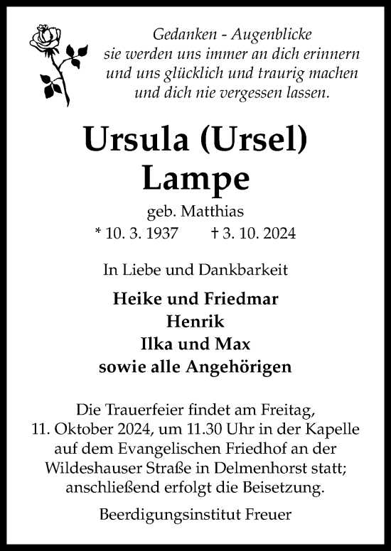 Traueranzeige von Ursula Lampe von DK Medien GmbH & Co. KG