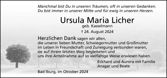 Traueranzeige von Ursula Maria Licher von Neue Osnabrücker Zeitung GmbH & Co. KG