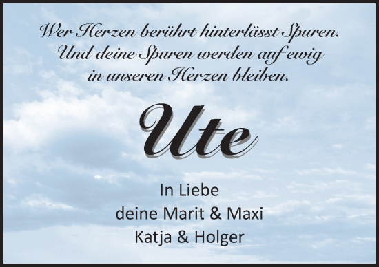 Traueranzeige von Ute  von DK Medien GmbH & Co. KG