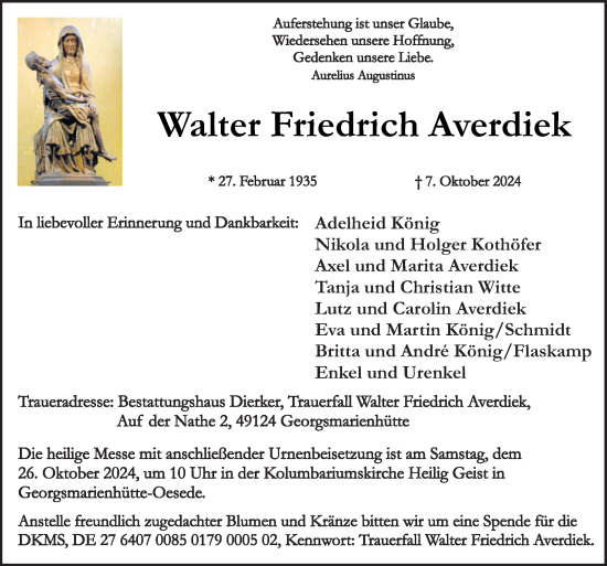 Traueranzeige von Walter Friedrich Averdiek von Neue Osnabrücker Zeitung GmbH & Co. KG